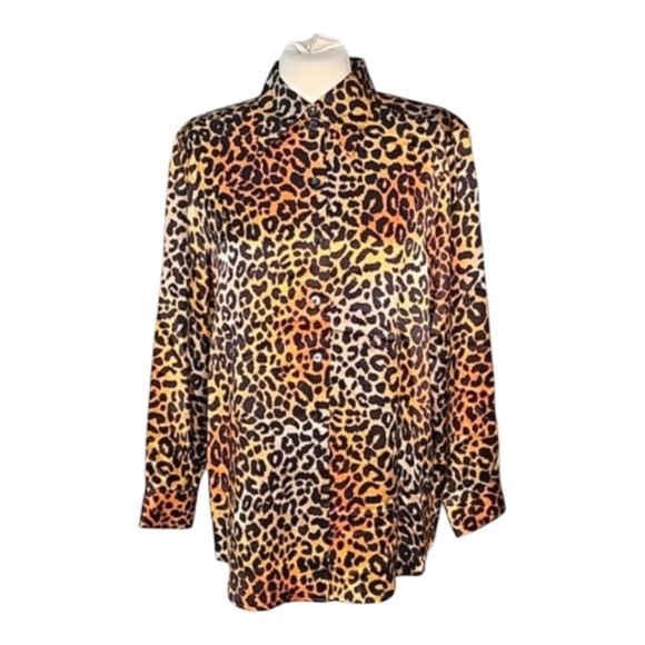 Vintage silk Mondi long sleeve cheetah print blouse top - Picture 1 of 8